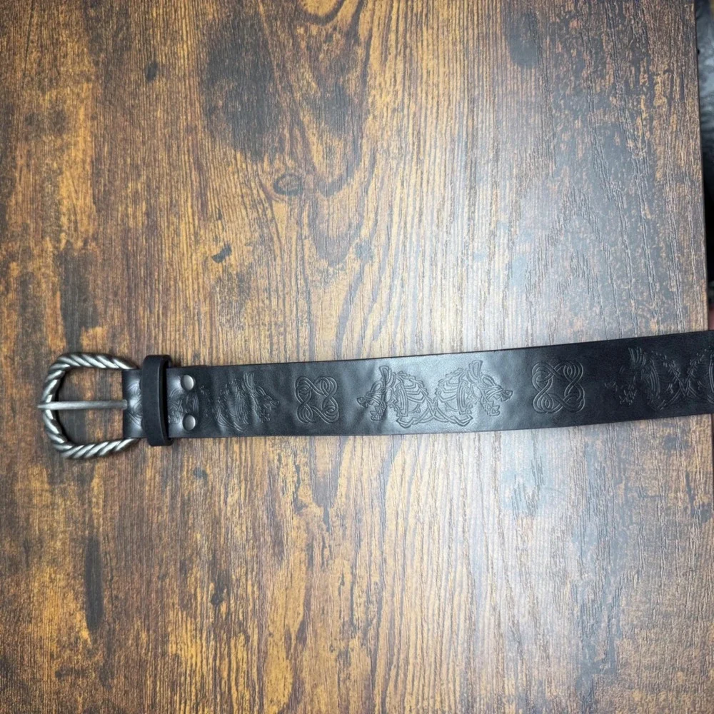 Vintage Celtic Belt Black Silver Twisted Buckle Goth Renaissance Viking Nordic